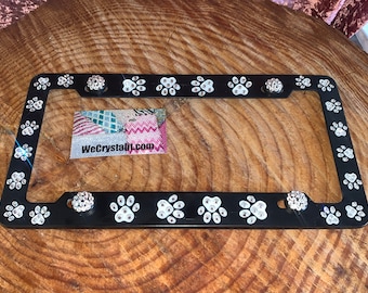 Dog Puppy Cat Paw Paws Crystal Sparkle Auto Bling Rhinestone License Plate Frame with Swarovski Elements Made by WeCrystalIt