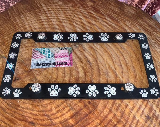 Dog Puppy Paws Crystal Sparkle Auto Bling Rhinestone License Plate Frame with Swarovski Elements Made by WeCrystalIt