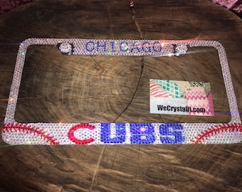 Chicago Cubs Baseball Crystal Sparkle Auto Bling Rhinestone  License Plate Frame with Swarovski Elements Made by WeCrystalIt