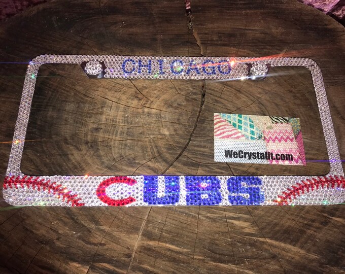 Chicago Cubs Baseball Crystal Sparkle Auto Bling Rhinestone  License Plate Frame with Swarovski Elements Made by WeCrystalIt