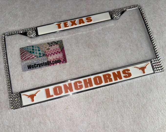 Longhorns Texas Football License Crystal Frame Sparkle Auto Bling Rhinestone Plate Frame with Swarovski Elements Made by WeCrystalIt