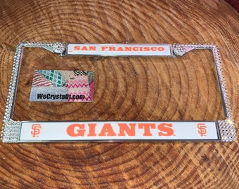 Giants San Francisco License Crystal Sport on Silver Frame Sparkle Auto Bling Rhinestone Plate Frame with Swarovski Elements