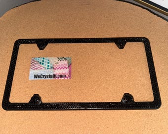 Jet pure Black 3 Row on Black Frame Crystal Sparkle Auto Bling Rhinestone  License Plate Frame with Swarovski Elements Made by WeCrystalIt