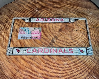 Arizona CARDINALS License Crystal Sport Silver Frame Sparkle Auto Bling Rhinestone Plate Frame with Swarovski Elements Made by WeCrystalIt