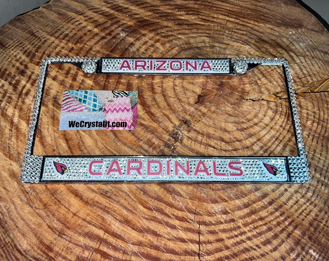 Arizona CARDINALS License Crystal Sport Silver Frame Sparkle Auto Bling Rhinestone Plate Frame with Swarovski Elements Made by WeCrystalIt