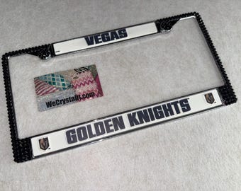 Golden Knights License Crystal Las Vegas Sport Silver Frame Sparkle Auto Bling Rhinestone Plate Frame with Swarovski Elements Made by WeCrys