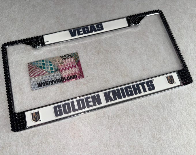 Golden Knights License Crystal Las Vegas Sport Silver Frame Sparkle Auto Bling Rhinestone Plate Frame with Swarovski Elements Made by WeCrys