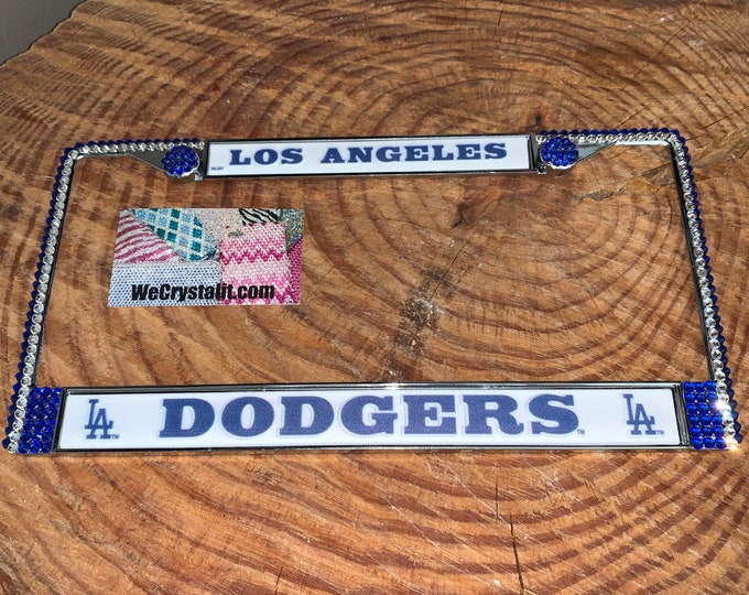 Los Angeles Dodgers License Blue Crystal Sport baseball Frame Sparkle Auto Bling Rhinestone Plate Frame with Swarovski Elements Made WeCrys