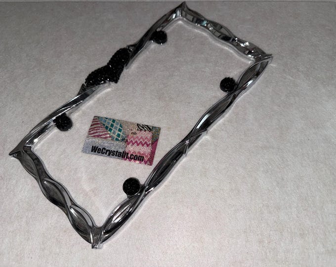 Black jet Rocker Heart Crystal Sparkle Auto Bling Rhinestone  License Plate Frame with Swarovski Elements Made by WeCrystalIt