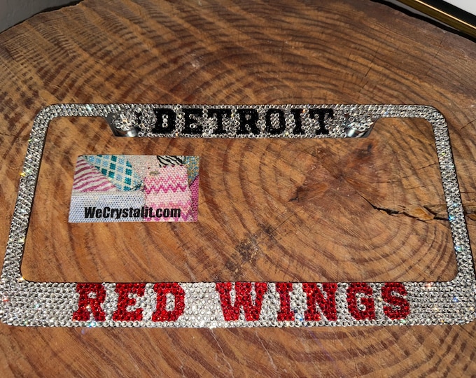 Detroit RED WINGS Crystal Sparkle Auto Bling Rhinestone  License Plate Frame with Swarovski Elements Made by WeCrystalIt