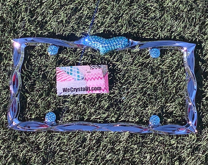 Black Blue Rocker Heart Crystal Sparkle Auto Bling Rhinestone  License Plate Frame with Swarovski Elements Made by WeCrystalIt