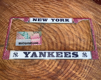 New York Yankees Pink License Crystal Sport baseball Frame Sparkle Auto Bling Rhinestone Plate Frame with Swarovski Elements by WeCrystalIt