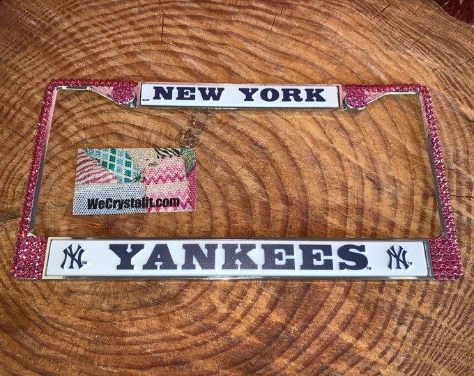 New York Yankees Pink License Crystal Sport baseball Frame Sparkle Auto Bling Rhinestone Plate Frame with Swarovski Elements by WeCrystalIt