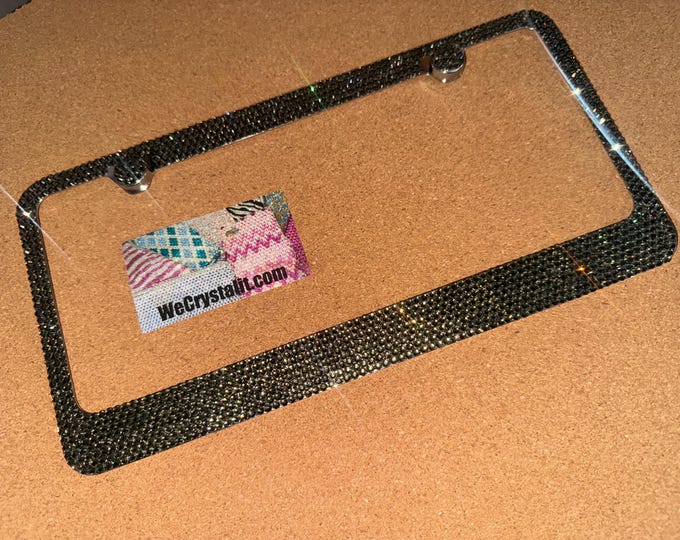 Black Diamond smoked gray 8 Row Swarovski Crystal Sparkle Auto Bling Rhinestone License Plate Frame Made with Swarovski Elements Made by We