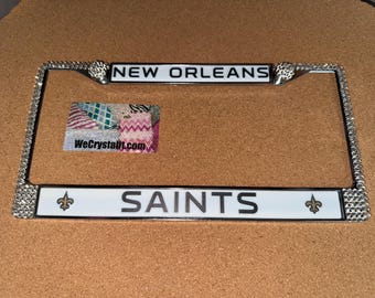 Saints License New Orleans Football Crystal Frame Sparkle Auto Bling Rhinestone Plate Frame with Swarovski Elements Made by WeCrystalIt
