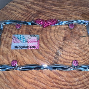 Pink Rocker Heart Crystal Sparkle Auto Bling Rhinestone  License Plate Frame with Swarovski Elements Made by WeCrystalIt