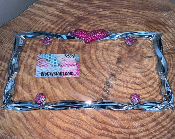 Pink Rocker Heart Crystal Sparkle Auto Bling Rhinestone  License Plate Frame with Swarovski Elements Made by WeCrystalIt