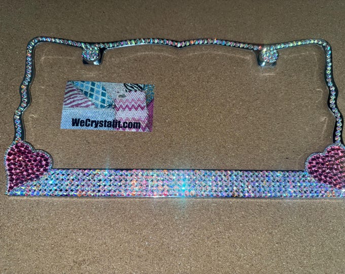 Pink and AB Heart Crystal Sparkle Auto Bling Rhinestone  License Plate Frame with Swarovski Elements Made by WeCrystalIt