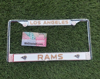 Los Angeles Rams License Crystal Sport on Silver Frame Sparkle Auto Bling Rhinestone Plate Frame with Swarovski Elements Made by WeCrystalIt