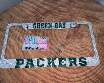 Green Bay Packers Crystal Sparkle Auto Bling Rhinestone  License Plate Frame with Swarovski Elements Made by WeCrystalIt