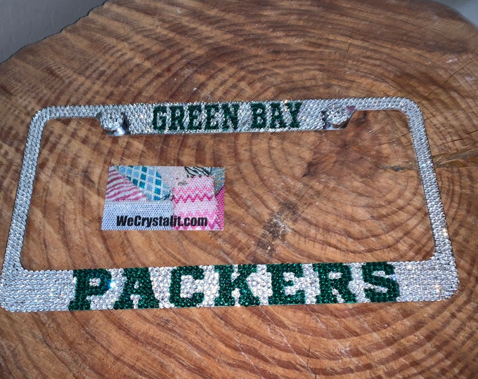 Green Bay Packers Crystal Sparkle Auto Bling Rhinestone  License Plate Frame with Swarovski Elements Made by WeCrystalIt