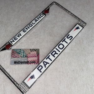 New England Patriots License Crystal Sport Silver Frame Sparkle Auto Bling Rhinestone Plate Frame with Swarovski Elements Made by WeCrystal