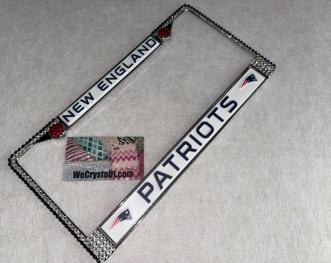New England Patriots License Crystal Sport Silver Frame Sparkle Auto Bling Rhinestone Plate Frame with Swarovski Elements Made by WeCrystal