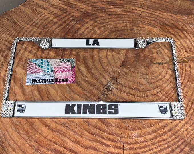 LA Kings License Crystal Sport Silver Frame Sparkle Auto Bling Rhinestone Plate Frame with Swarovski Elements Made by WeCrystalit