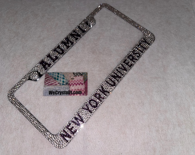 New York university Alumni Crystal Sparkle Auto Bling Rhinestone License Plate Frame with Swarovski Elements Made by WeCrystalIt