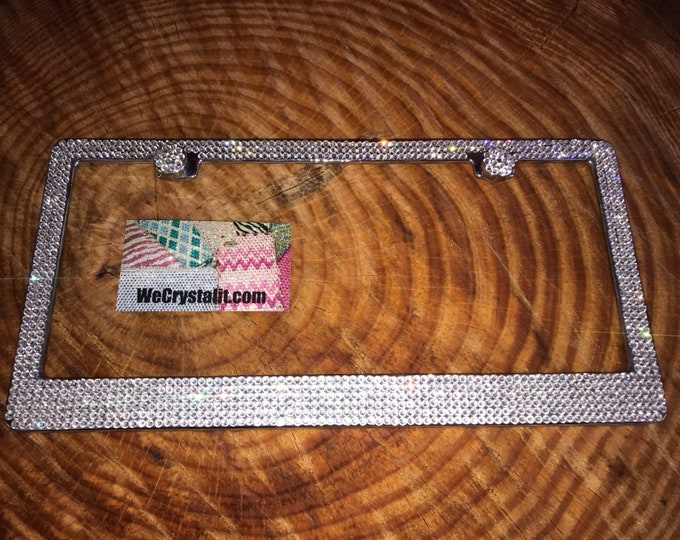 Clear 6 Row Diamond on Silver Frame Crystal Sparkle Auto Bling Rhinestone  License Plate Frame with Swarovski Elements Made by WeCrystalIt