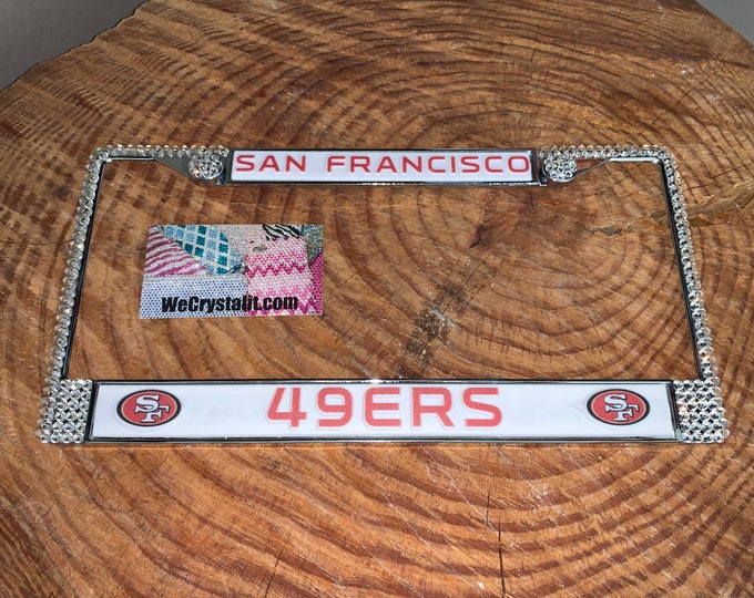 49ers 49 ers San Francisco License Crystal Sport Frame Sparkle Auto Bling Rhinestone Plate Frame with Swarovski Crystals Made by WeCrystalt