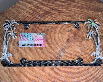 Palm Tree Black Clear Crystal Sparkle Auto Bling Rhinestone  License Plate Frame with Swarovski Elements Made by WeCrystalIt