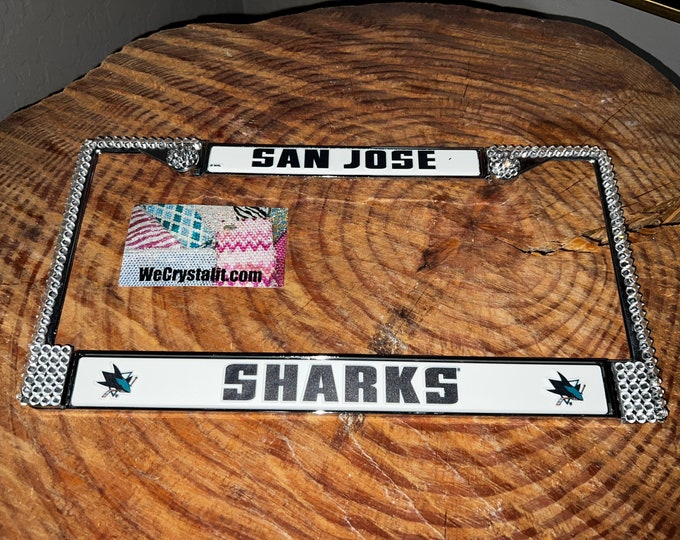 San Jose Sharks License Crystal Sport Silver Frame Sparkle Auto Bling Rhinestone Plate Frame with Swarovski Elements Made by WeCrystal