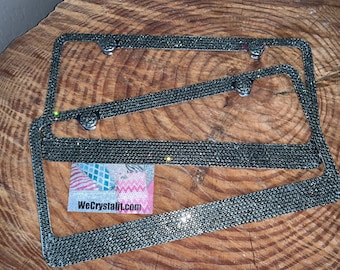 SET 2 Black Diamond Smoked Gray Jet Color Crystal Sparkle Auto Bling Rhinestone  License Plate Frame with Swarovski Elements Made by WeCryst