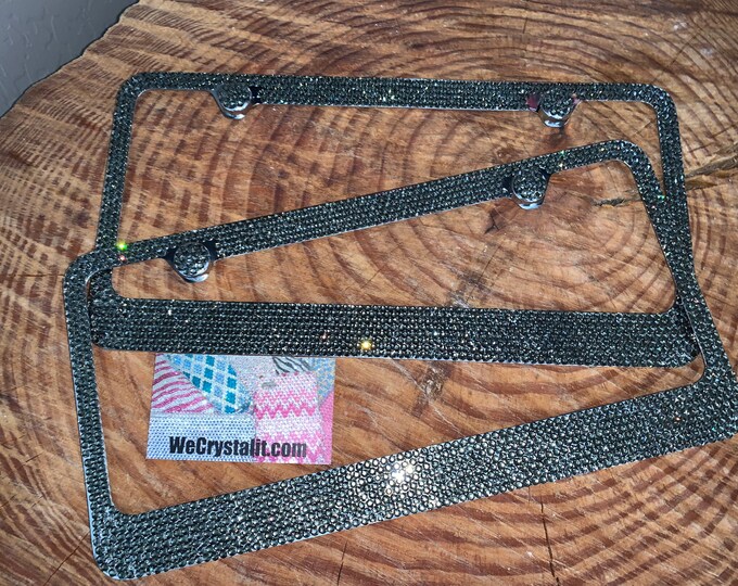 SET 2 Black Diamond Smoked Gray Jet Color Crystal Sparkle Auto Bling Rhinestone  License Plate Frame with Swarovski Elements Made by WeCryst