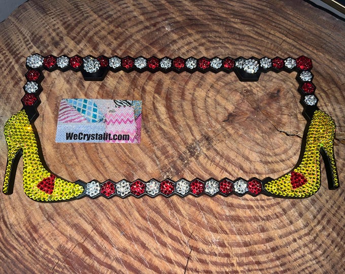 HIgh Heel Shoe Red Crystal Sparkle Auto Bling Rhinestone License Plate Frame with Swarovski Elements Made by WeCrystalIt