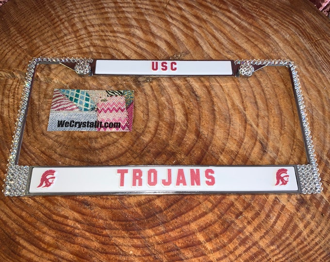 USC Trojans Sport Football Frame Crystal Sparkle Auto Bling Rhinestone  License Plate Frame with Swarovski Elements Made by WeCrystalIt