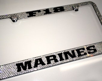 Marines Sparkle Auto Bling Rhinestone  License Plate Frame with Swarovski Elements Made by WeCrystalIt