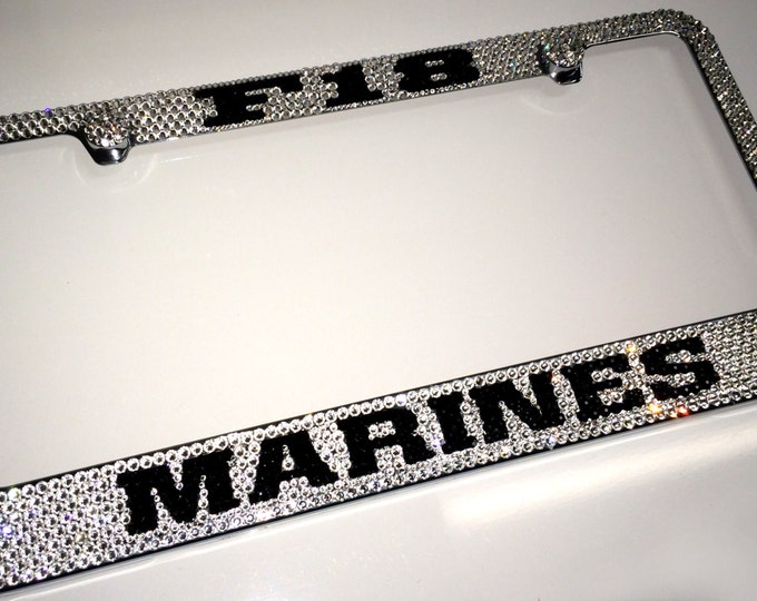 Marines Sparkle Auto Bling Rhinestone  License Plate Frame with Swarovski Elements Made by WeCrystalIt