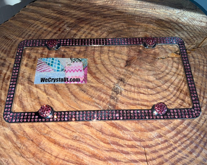 Pink Rose inset stones Crystal Sparkle Auto Bling Rhinestone License Plate Frame with Swarovski Elements Made by WeCrystalIt