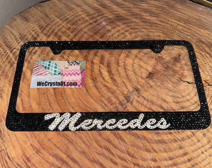 Mercedes Jet Black Crystal Sparkle Auto Bling Rhinestone License Plate Frame with Swarovski Elements Made by WeCrystalIt