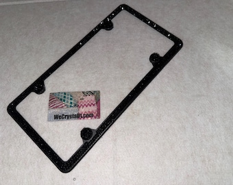 Jet pure Black 3 Row on Black Frame Crystal Sparkle Auto Bling Rhinestone  License Plate Frame with Swarovski Elements Made by WeCrystalIt