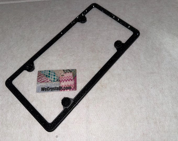 Jet pure Black 3 Row on Black Frame Crystal Sparkle Auto Bling Rhinestone  License Plate Frame with Swarovski Elements Made by WeCrystalIt