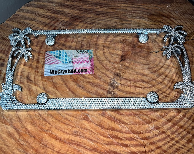 Palm Tree Clear Diamond Crystal Sparkle Auto Bling Rhinestone  License Plate Frame with Swarovski Elements Made by WeCrystalIt