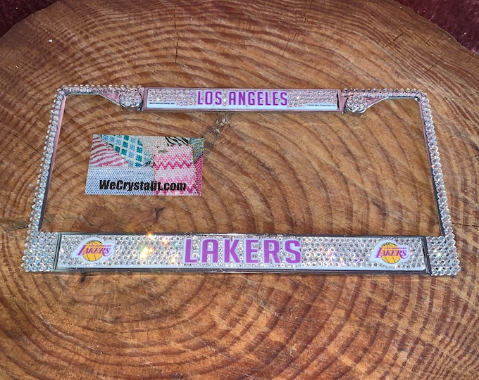 Los Angeles Lakers License Clear Crystal Sport baseball Frame Sparkle Auto Bling Rhinestone Plate Frame with Swarovski Elements Made WeCrys