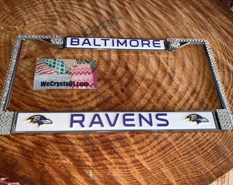 Baltimore Ravens License Crystal Sport Silver Frame Sparkle Auto Bling Rhinestone Plate Frame with Swarovski Elements Made by WeCrystalit