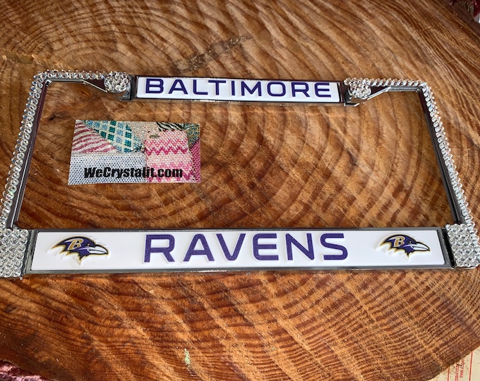 Baltimore Ravens License Crystal Sport Silver Frame Sparkle Auto Bling Rhinestone Plate Frame with Swarovski Elements Made by WeCrystalit