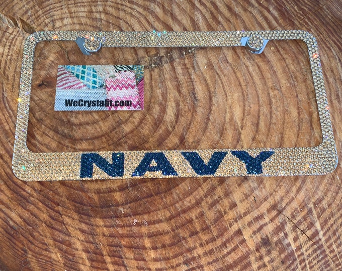 Navy Gold and Navy Blue Crystal Sparkle Auto Bling Rhinestone  License Plate Frame with Swarovski Elements Made by WeCrystalIt