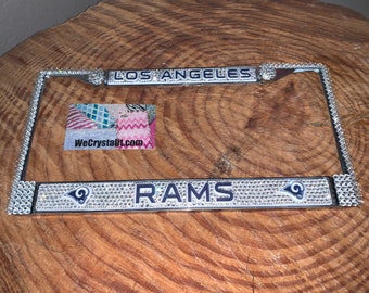 Los Angeles Rams License Clear Crystal Sport Football Frame Sparkle Auto Bling Rhinestone Plate Frame with Swarovski Elements Made WeCrystal