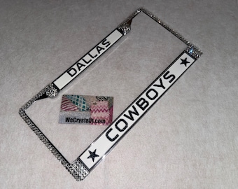 full Dallas Cowboys Football License Crystal Sport Silver Frame Sparkle Auto Bling Rhinestone Plate Frame with Swarovski Elements WeCrystali